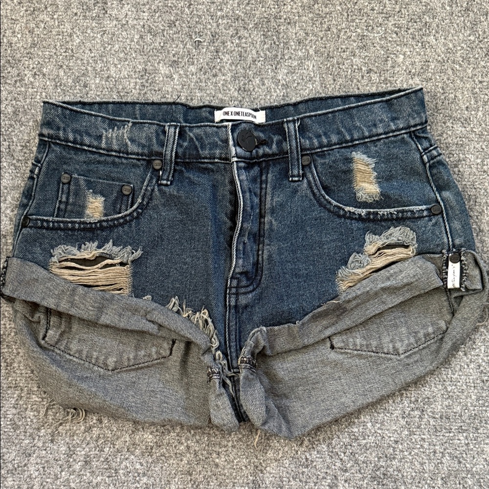 One Teaspoon Blue Distressed Jean Shorts